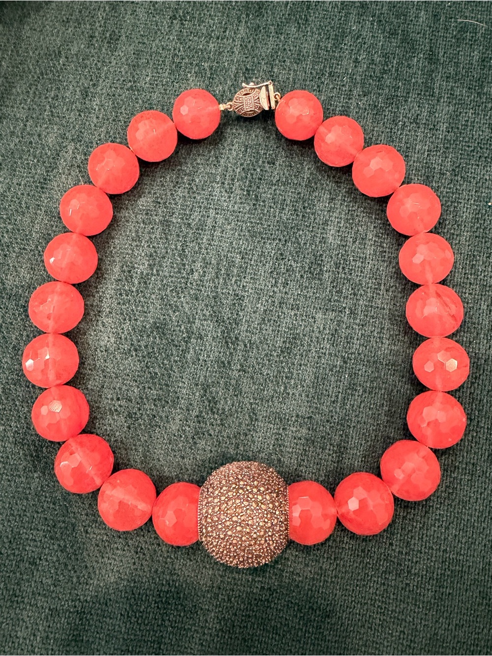 Judith Jack Coral Beaded Necklace with Pave Ball Accent